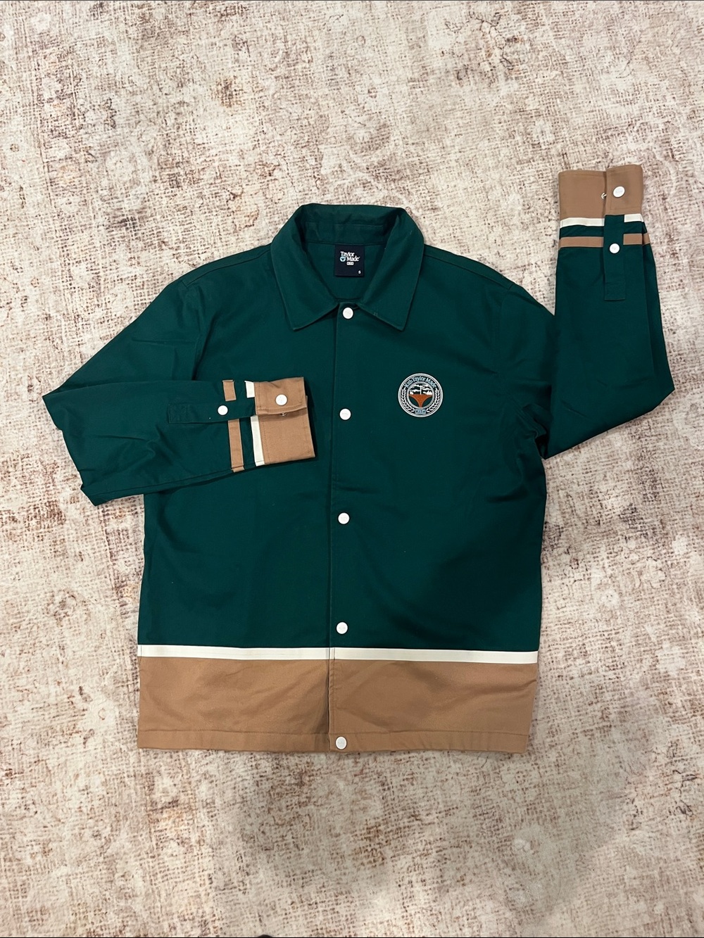 Kith x Taylor Made Men’s Forest Green & Tan Coach Jacket Sz S